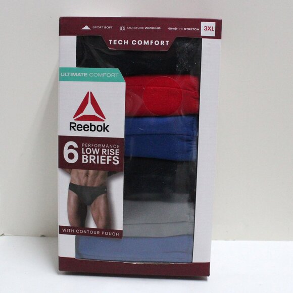6 Pair Men's Reebok 3XL 48 - 50 Performance Tech Comfort Low Rise Briefs - Picture 1 of 13